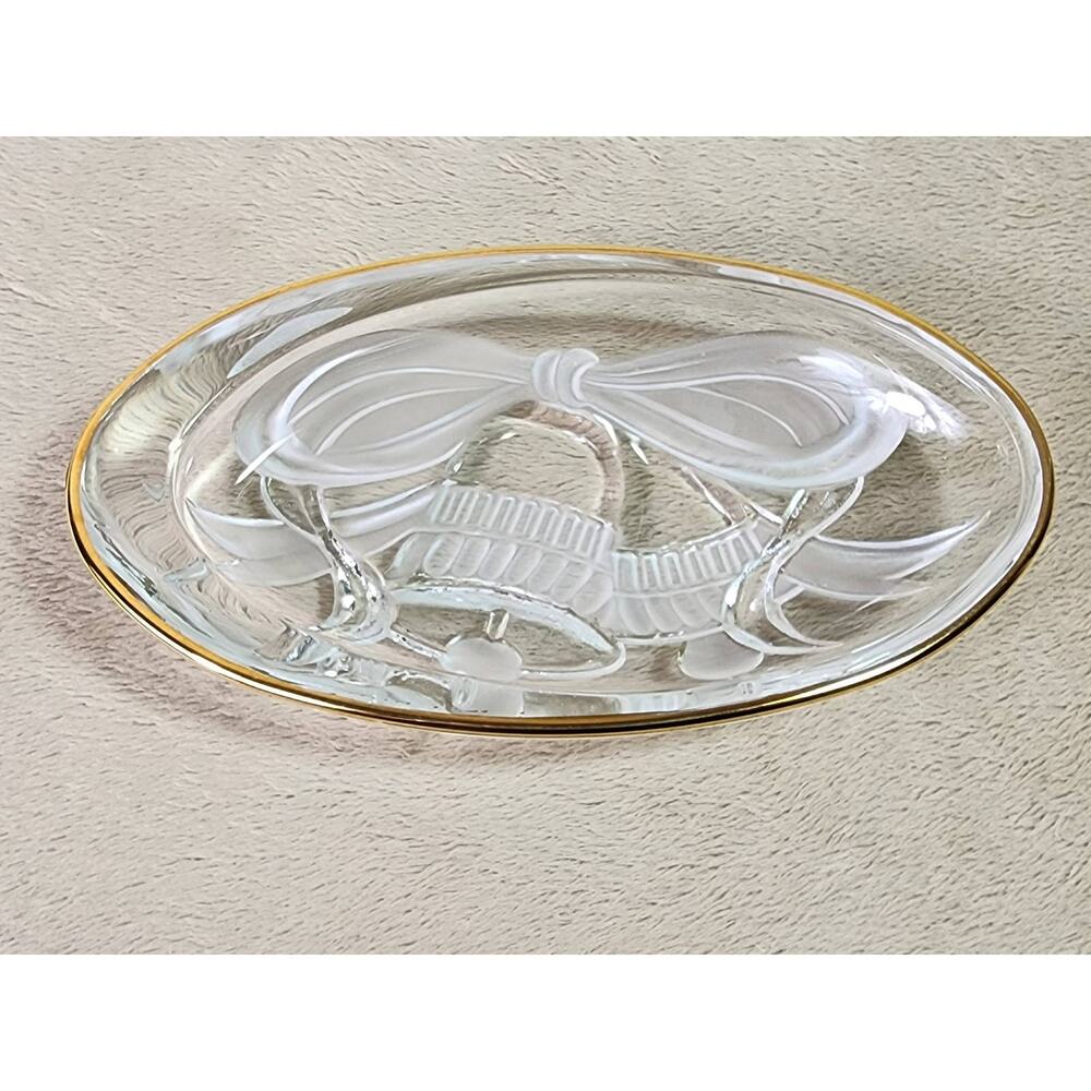 Studio Nova Mikasa Oval Candy Dish Christmas Gilded Bells 7" Gold Trim 80's Vtg